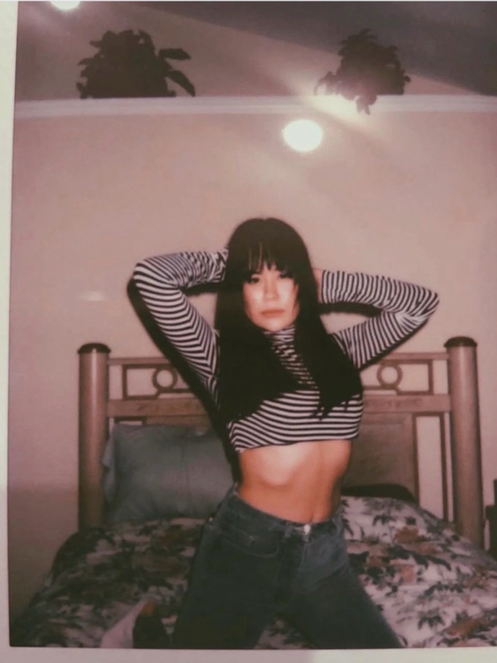 Forever 21 Black & White Striped Long-Sleeve Crop Top